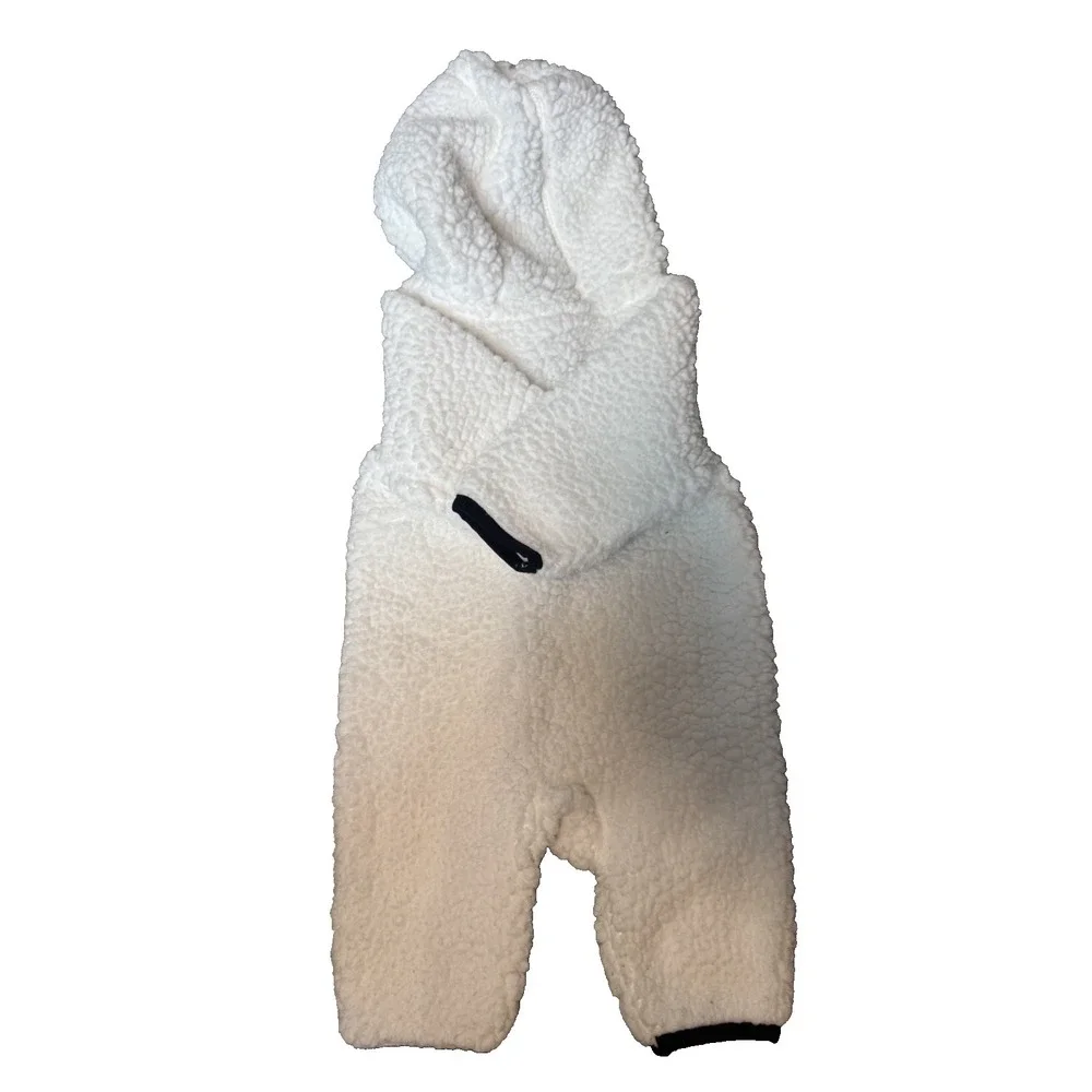 Adidas Baby White Sherpa Zip-Up Hooded Sleep/Snow Suit Sz 3 Months